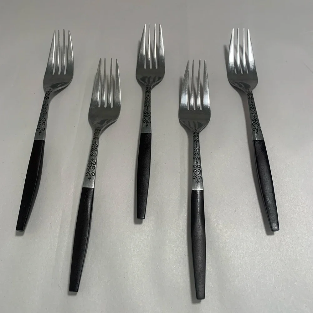 VTG Flatware INR2 by Interpur 8” Dinner Fork, Stainless w/Brown Handle, Set of 5